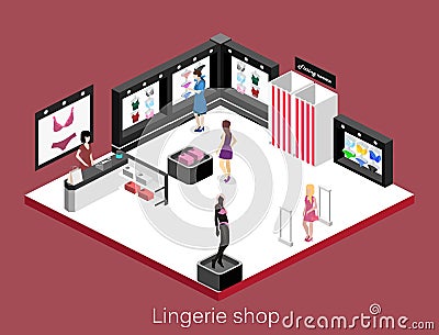 Isometric flat 3D isolated concept cutaway interior lingerie store Stock Photo