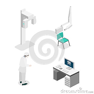 Isometric flat 3D isolated vector cutaway interior Oral Radiology Vector Illustration