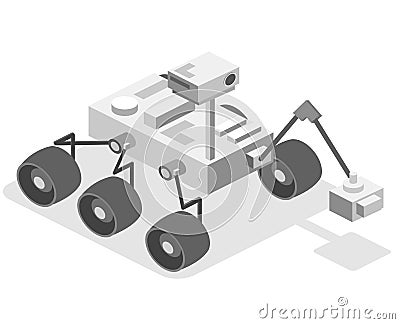 Isometric flat 3D isolated vector Rover standing on Mars Vector Illustration