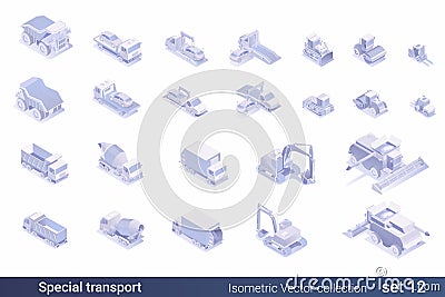 Isometric Flat 3D Special Transport Cars Vehicle vector collection Vector Illustration