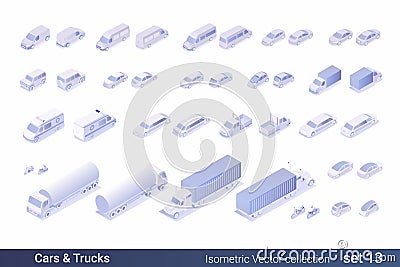 Isometric Flat 3D Transport Cars Vehicle vector collection Vector Illustration