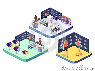 Isometric flat 3D vector interior goods for the sports shop. Vector Illustration