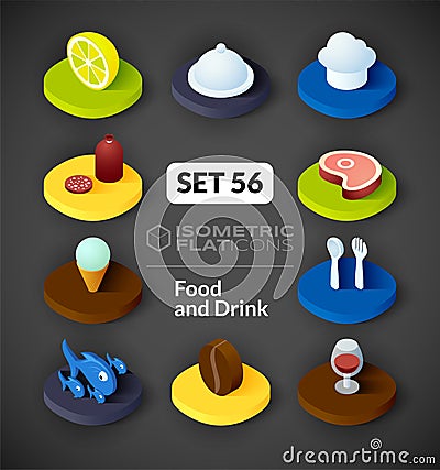 Isometric flat icons set 56 Vector Illustration