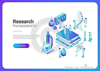 Isometric Flat Laboratory vector. microscope test Vector Illustration