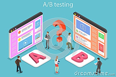 Isometric flat vector concept of AB testing, split test, A-B comparison. Vector Illustration