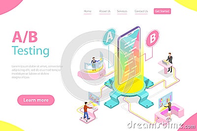 Isometric flat vector concept of AB testing, split test, A-B comparison. Vector Illustration