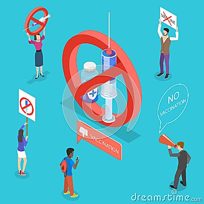 Isometric flat vector concept of anti-vaccination, preventive medicine rejecting Vector Illustration