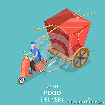 Isometric flat vector concept of asian food delivery, japanese sushi. Vector Illustration