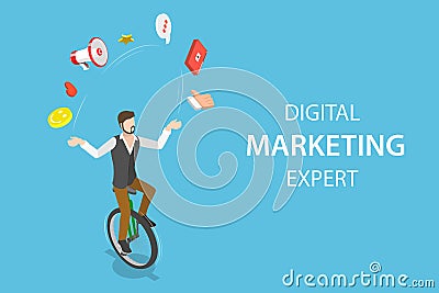 Isometric flat vector concept of digital marketing expert, seo. Vector Illustration