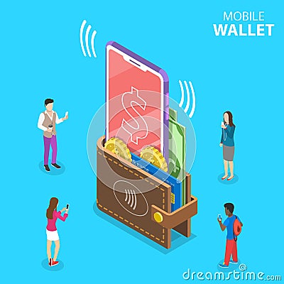 Isometric flat vector concept of digital mobile wallet, online banking. Vector Illustration