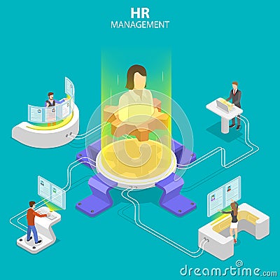 Isometric flat vector concept of headhunting, recruitment, HR manager review. Vector Illustration