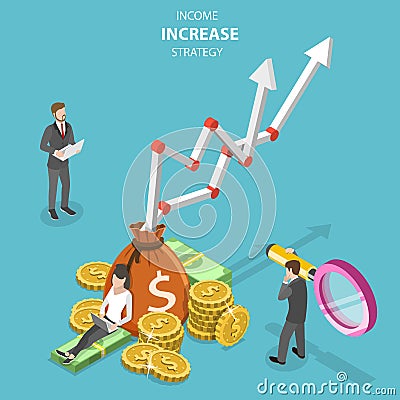 Isometric flat vector concept of income increase strategy, financial growth. Vector Illustration