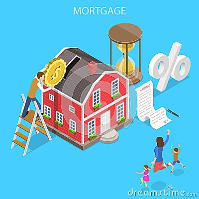 Isometric flat vector concept of mortgage, real estate deal. Vector Illustration