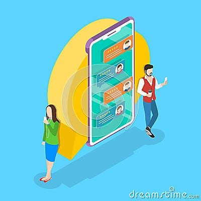 Isometric flat vector concept for online messenger, mobile chatting. Vector Illustration