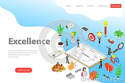 Isometric vector landing page template of business excellence. Vector Illustration