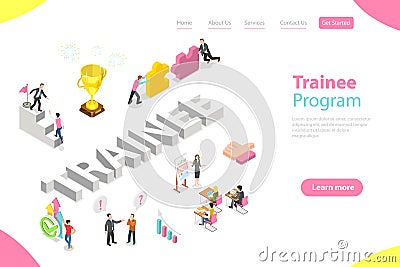 Isometric Flat Vector Landing Page Template of Company Trainee Program. Vector Illustration