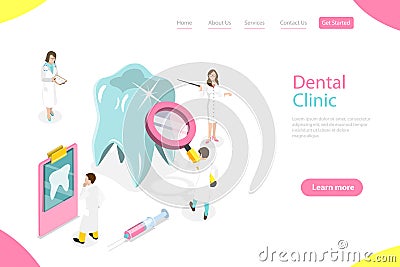 Isometric flat vector landing page template of dental checkup. Vector Illustration