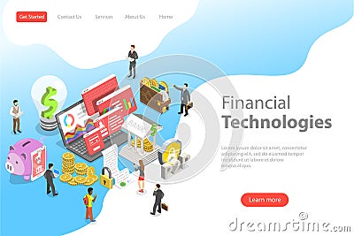 Isometric flat vector landing page template of fintech, financial technology. Vector Illustration