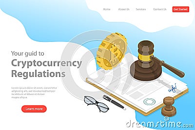 Isometric flat vector landing page template of regulation of cryptocurrency. Vector Illustration