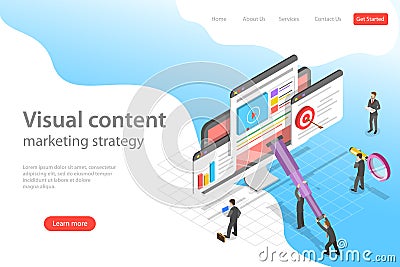 Isometric flat vector landing page template of visual data marketing strategy. Vector Illustration