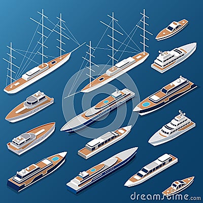 Isometric flat yachts and boats vector Marine Vector Illustration