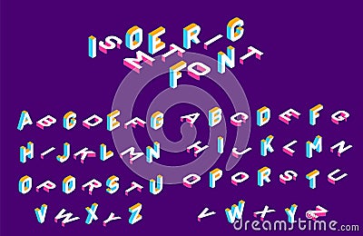 Isometric font . olored isometric 3d letters , Three-dimensional alphabet. Low poly 3d characters. Vector illustration Cartoon Illustration