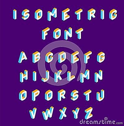 Isometric font . olored isometric 3d letters , Three-dimensional alphabet. Low poly 3d characters. Vector illustration Cartoon Illustration
