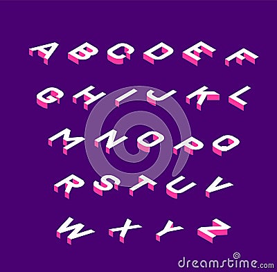 Isometric font . olored isometric 3d letters , Three-dimensional alphabet. Low poly 3d characters. Vector illustration Cartoon Illustration