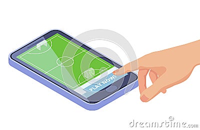 Isometric football field on smartphone - sport games mobile app vector concept Vector Illustration