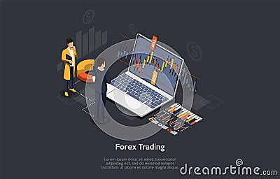 Isometric Forex Trading Concept. Traders Are Analysing the Chart. Vector illustration Vector Illustration