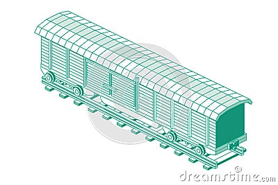 Isometric Freight Railroad Car Isolated on White Background. Freight Boxcar Wagon. Part of Cargo Train. Outline Transportation Stock Photo
