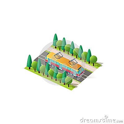 Isometric front right view tram Vector Illustration