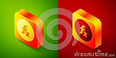 Isometric Function mathematical symbol icon isolated on green and red background. Square button. Vector Vector Illustration