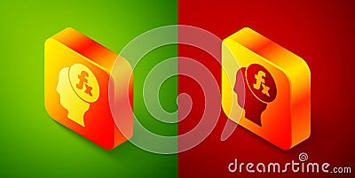 Isometric Function mathematical symbol icon isolated on green and red background. Square button. Vector Vector Illustration