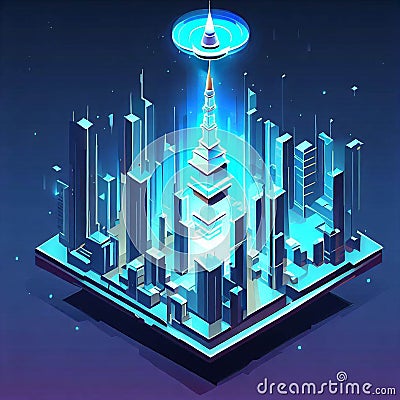 isometric future town water color Stock Photo