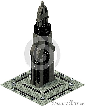 Isometric futuristic sci-fi architecture, future tower. 3D rendering Cartoon Illustration