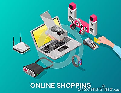 Isometric Gadgets Online Shopping Concept Vector Illustration