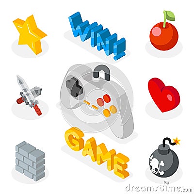 Isometric game icons. 3D flat icon with games symbols Vector Illustration