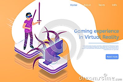 Isometric Gaming Experience in Virtual Reality Vector Illustration