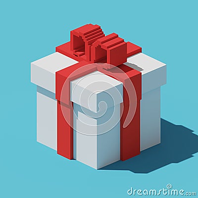 Isometric gift box in pixel art style Cartoon Illustration