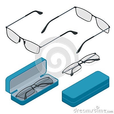 Isometric Glasses isolated on white background. Medical health equipment. Check eyesight for eyeglasses diopter. Vector Illustration