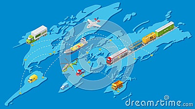 Isometric Global Logistic Transportation Network Vector Illustration