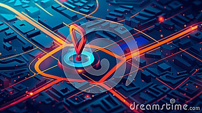 Isometric GPS tracking map with a pin in the center. Abstract background showcasing digital navigation. Generative AI Stock Photo