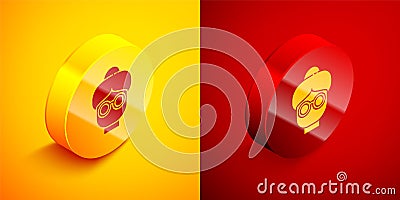 Isometric Grandmother icon isolated on orange and red background. Circle button. Vector Stock Photo