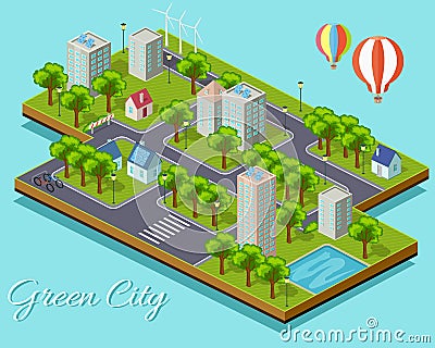 Isometric Green City Concept Vector Illustration