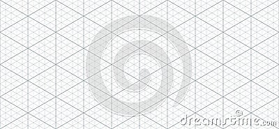 Isometric grid seamless pattern. Outline isometric graph template background. Hexagon and triangles line seamless Vector Illustration