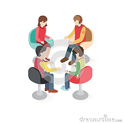 Isometric group of people sitting on chairs. Vector illustration decorative design Vector Illustration