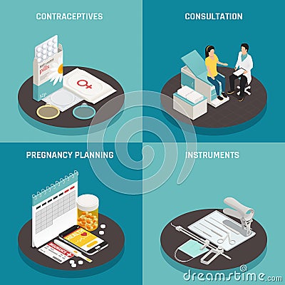 Isometric Gynecology 2x2 Design Concept Vector Illustration