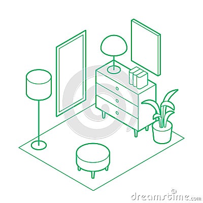 Isometric Hall Outline Illustration Vector Illustration