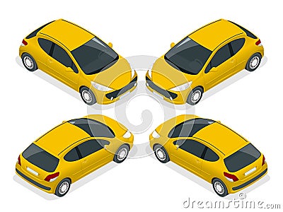 Isometric hatchback. Isometric vector illustration. The set of objects isolated against the write background and shown Vector Illustration